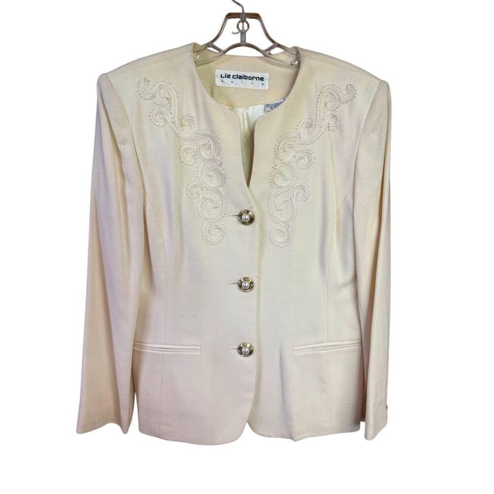 Liz Claiborne Vintage Winter White Wool embroidered Blazer Sz 12 NWT